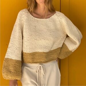A piece apart medium white and yellow sweater with balloon arms